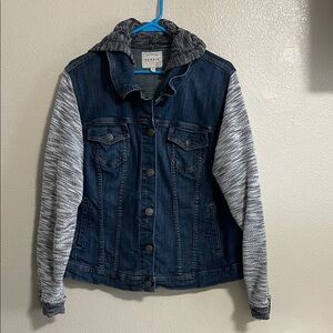 TORRID 3X Dark Wash Denim Jacket French Terry Sleeves & Hoodie Hood Cozy